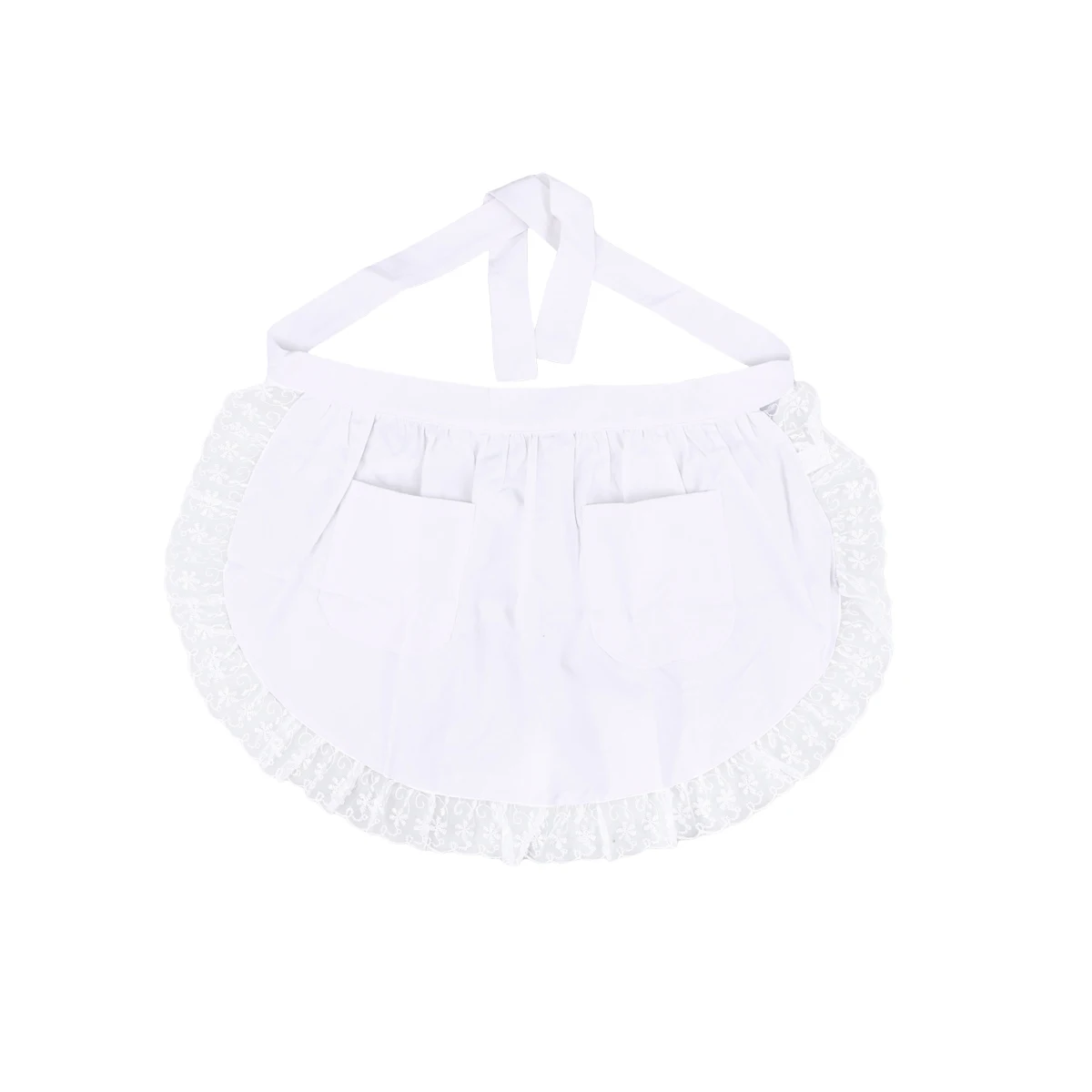 

Cotton Waist Apron Lace Short Apron with Pockets for Maid Waitress Servant (White)