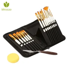 15PCS Nylon Hair Artist Paint Brushes Palette Knife Sponge Set with Storage Case Watercolors Acrylic Oil Painting Art supplies