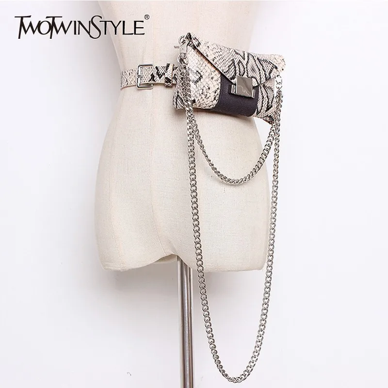 

TWOTWINSTYLE Print PU Leather Belt For Women Chain Patchwork Wide Belt Female With Mini Bag Fashion Korean 2019 Accessories New