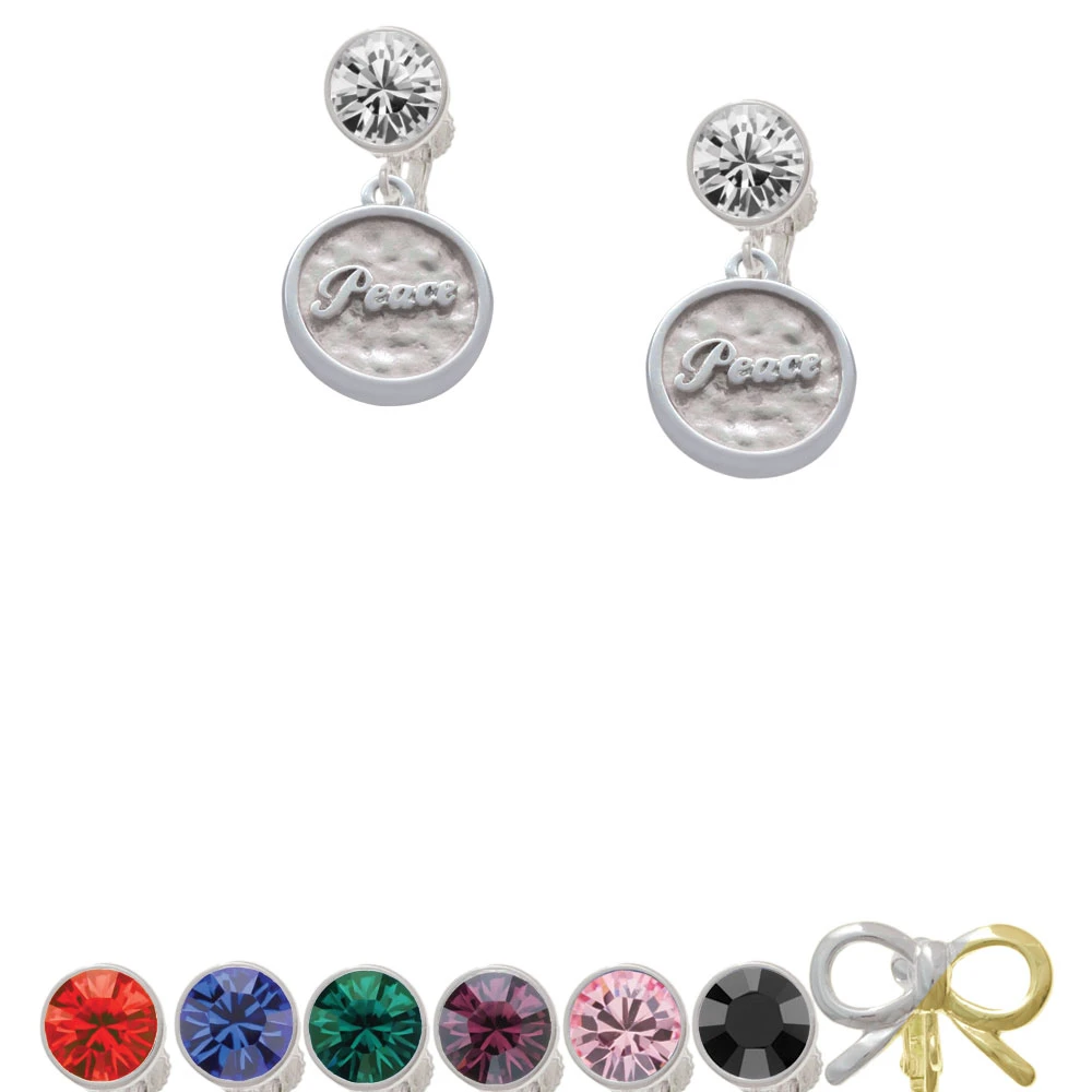 Peace - Round Seal Crystal Clip On Earrings | Украшения и аксессуары