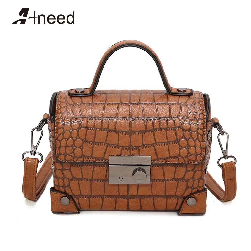 

ALNEED Bags for Women 2019 Luxury Brand Doctor Bag Ladies Shoulder Bags Rivet Alligator Flap Female Handbags Crossbody PU Purse