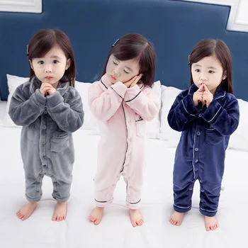 

Winter Clothes Children Solid Color Sleepwear Kids Warm One-Piece Climbing Clothes Sleeping Wear H365