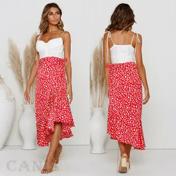 

Women Summer High Waist Long Skirts Pleated Beachwear Chiffon Casual Print Skirt Women Girl