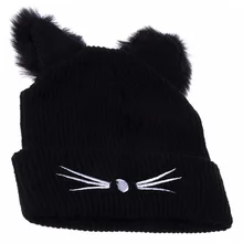 Кошачьи уши женская шапка вязаная акриловая теплая зимняя шапочка шапки крючком