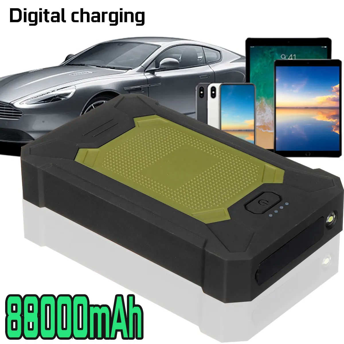 Multifunction Car Jump Starter 88800mAh 5V 600A 4 USB LED Portable Slim Emergency Power Bank Battery IP66 Waterproof Dustproof