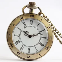 Карманные часы Винтаж бронза простой стиль римские цифры кварцт карманные часы с Neckace кулон