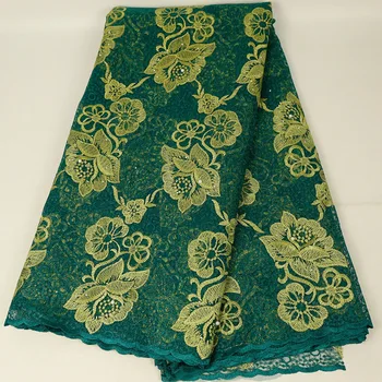 

5Yards Embroidered African Lace Fabric High Quality with Rhinestone French Net Guipure Lace Fabrics