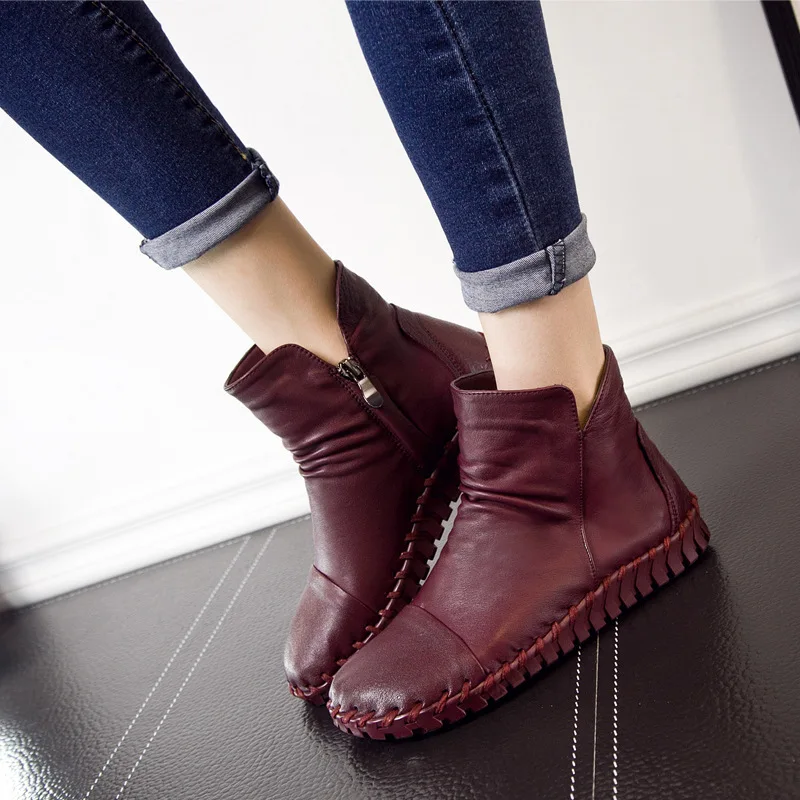 

Woman Autumn Genuine Leather Short Flat Head Factory Winter Women Boots