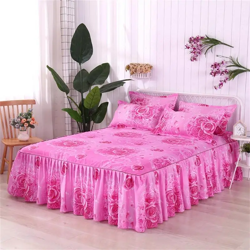 

1.5*2 M Bed Skirt Single-Layer Skin-Friendly Cotton Bedspread 3PCs Set Including 1 Bedspread 2 Pillowcases Rose Lover Series