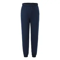 Для женщин модные однотонные Цвет эластичный пояс Jogger Штаны вязаный пот Штаны дамы Повседневное узкие штаны брюки синий XL