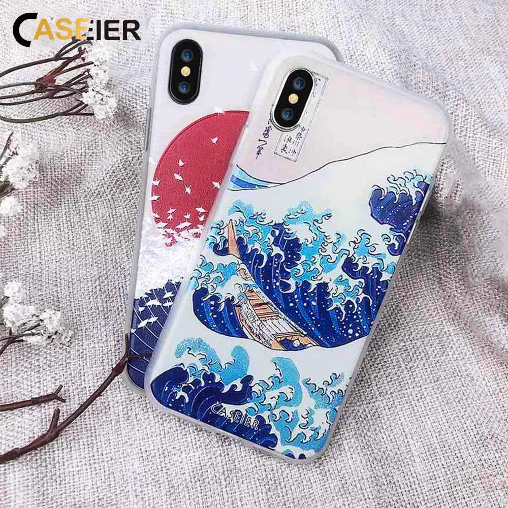 CASEIER чехол для iPhone 6 S X 7 8 Plus 5 5S SE Чехлы Мягкий силиконовый Samsung S8 S6 S7 Edge Note Kanagawa Wave |