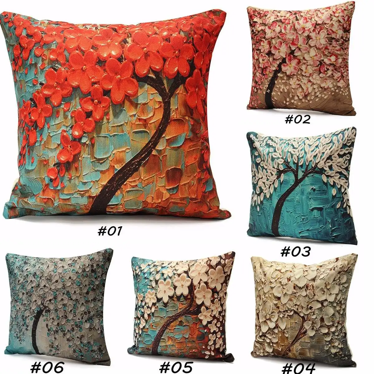 

Floral Pillow Case Cushion Flower Tree Design Cover Cotton Linen Flower Pillowcase Waist Back Throw Colorful Home textile
