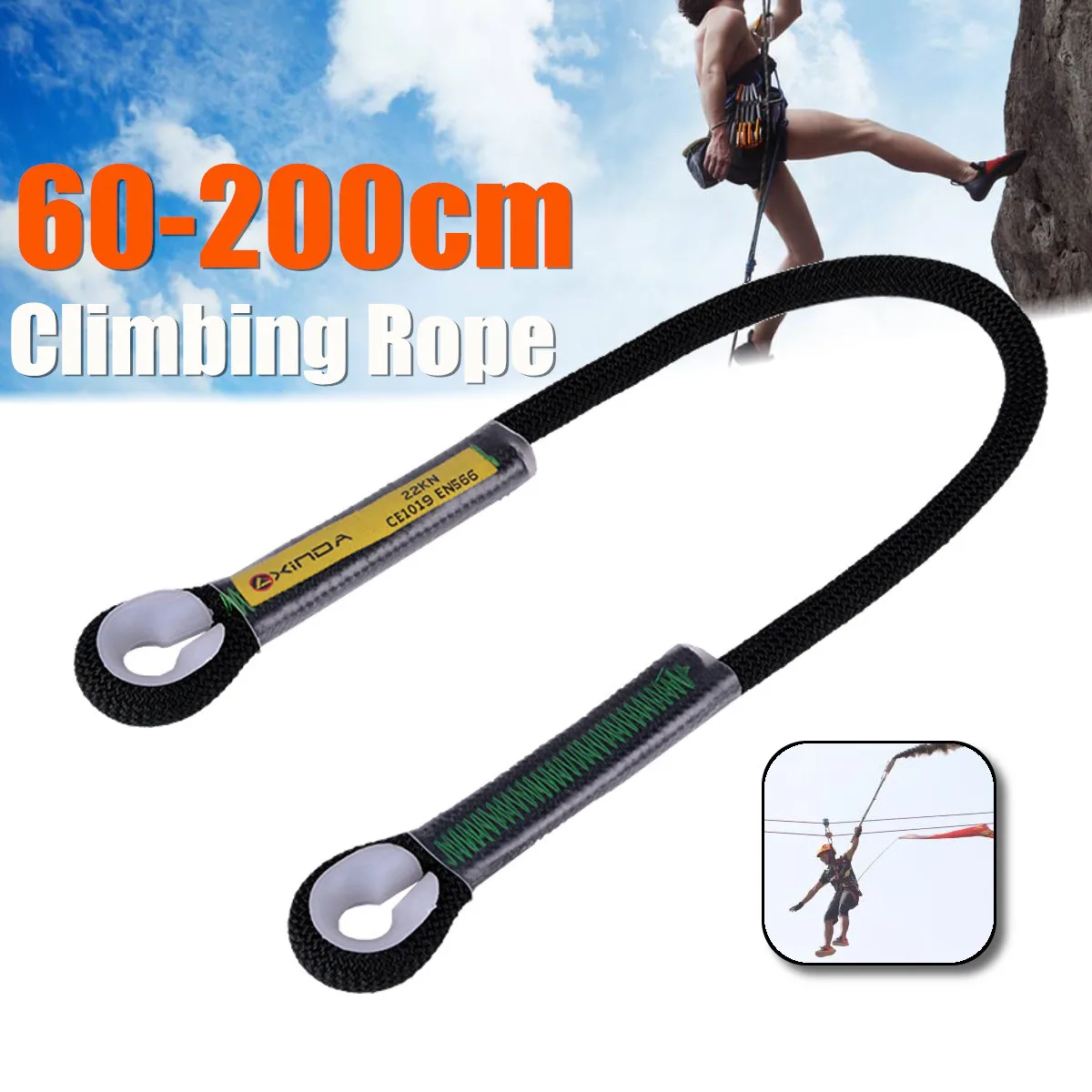 Outdoor Climbing Safety Rope Cord Tree Rescue Rock Rappelling Gear 60-200cm Sports Mountaineering Accessories Lanyard Tools