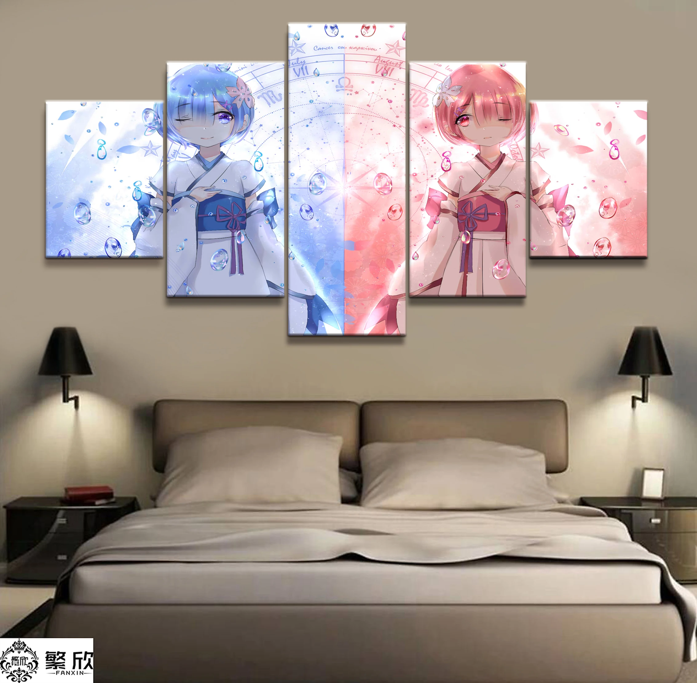 

Home Decor Modular Canvas Picture 5 Piece Rem Sister Re:Life in a Different World from Zero Painting Poster Wall For Home Canvas