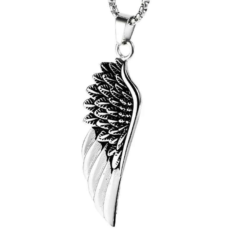

Men Necklaces Stainless Steel Vintage Gothic Feather Angel Wing Pendants Necklace Silver Color Jewelry For Man Gifts Fly