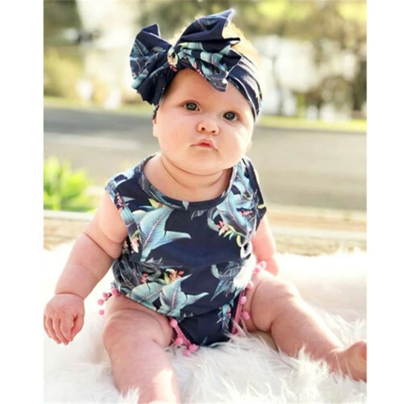 

toddler baby girl floral sleeveless bodysuit headband 2pcs Toddler Baby Girl Clothes Bodysuit+Headband Sunsuit Outfit Set