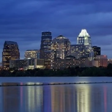 Buildings at the waterfront lit up dusk Town Lake Austin Texas USA Poster Print (24 x 18) | Дом и сад