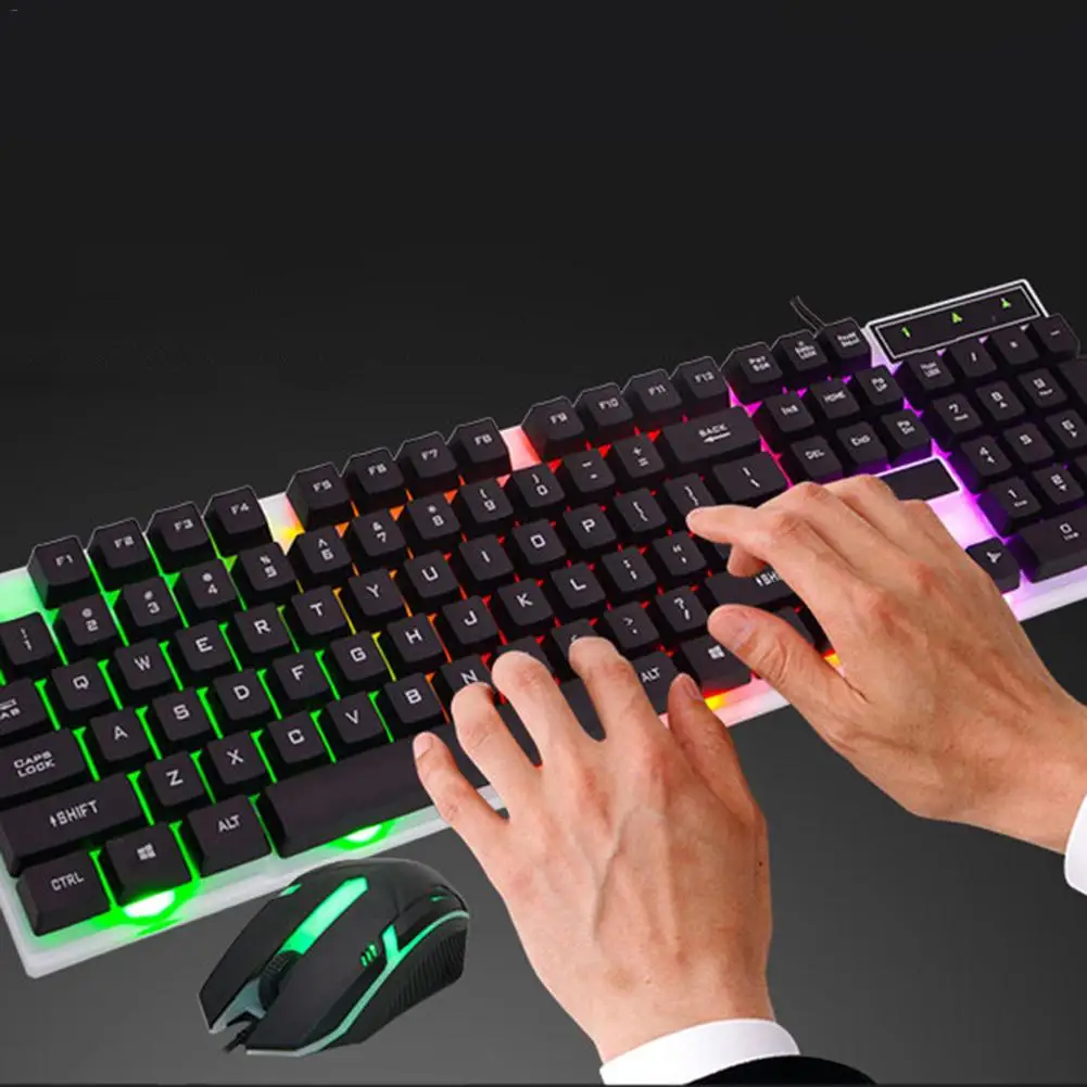 

Glowing Keyboard Mouse Set Device 1.4 M Line Seven Colors Light Ergonomic USB Wired Keyboard Mouse Combo For Office Computer PC