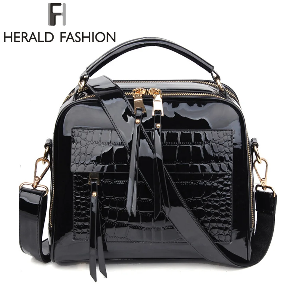 

Herald Fashion Women Handbags Female Luxurious Patent Leather Shoulder Bags High Quality Lady's Tote Bag Solid Messenger Bags