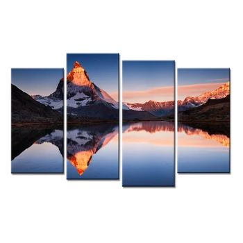 

Modern Painting Decor Canvas Art HD Printed For Living Room Wall Art 4 Panels Snow Mountain Sunrise Poster shipped 24 hourse