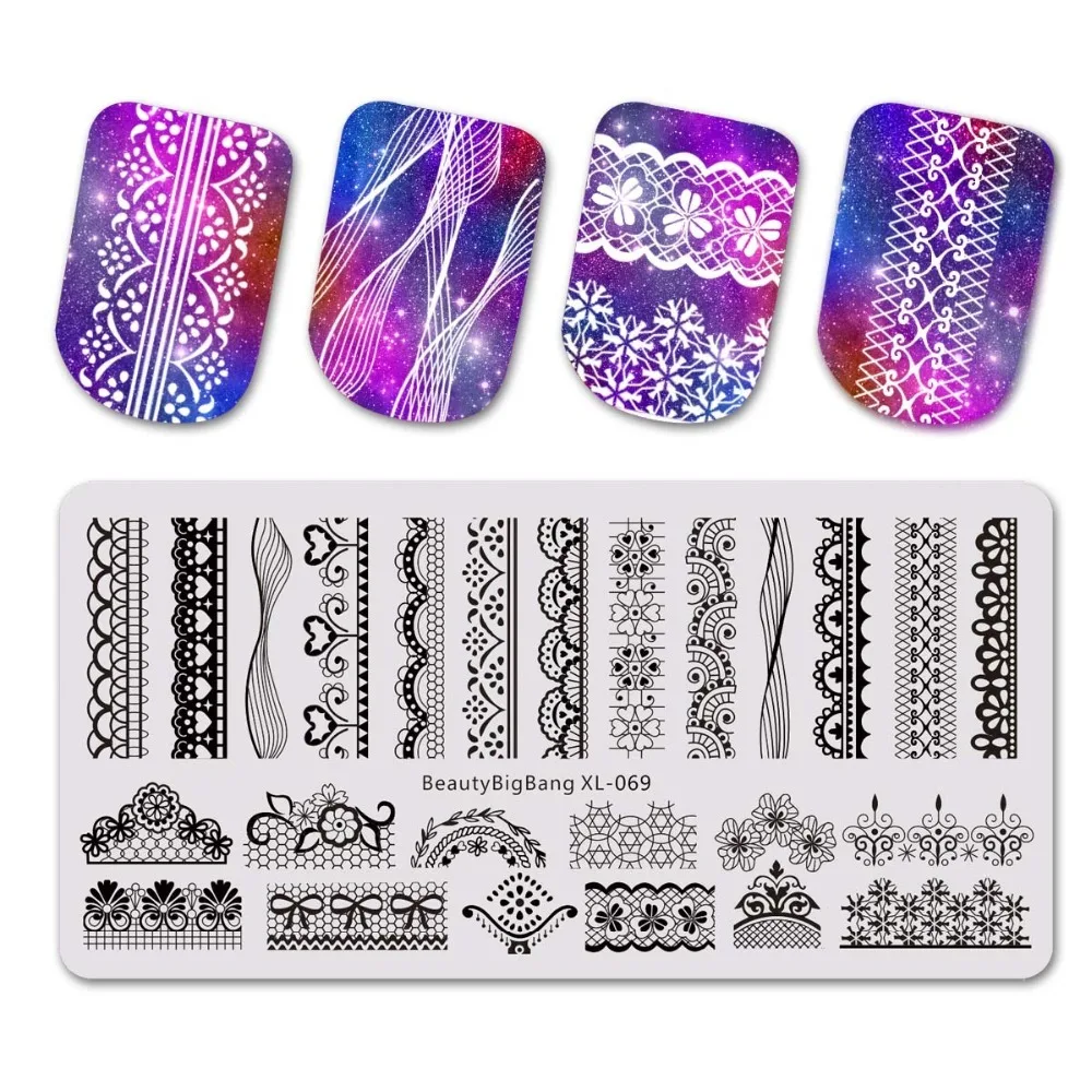

BEAUTYBIGBANG 6*12CM Rectangle Plate French Nail Art Stamping Template Manicure Stainless Stencil Tools Nail Art DIY Image Plate