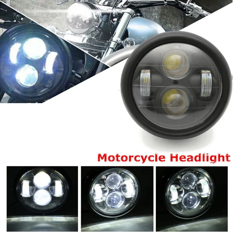 

100% brand new and high quality Metal Universal Motorcycle White High/Low Beam LED Headlight for Harley Cafe Racer
