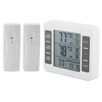 

Wireless Digital Audible Alarm Refrigerator Thermometer with 2PCS Sensor Min/Max Display led alarm clock