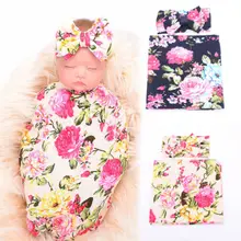 Повседневное милое теплое хлопковое модное Одеяло Унисекс для новорожденных девочек пеленки с цветами покрывало для сна с повязкой на голову
