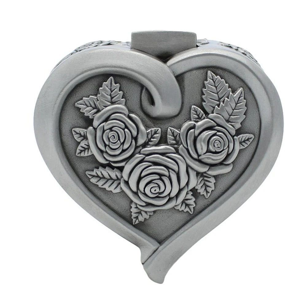 Антикварная металлическая Роза Гравировка в форме сердца обручальное кольцо Шкатулка Брелок для хранения ювелирных изделий Keepsake Box (Rose Heart2)