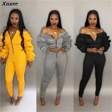 Xnxee Women Casual Jumpsuit Zipper Front Slash Neck Off Shoulder Long Puff Sleeve Thick Romper Fashion Overalls Female Jumper Xnxee Women Casual Jumpsuit Zipper Front Slash Neck Off Shoulder Long Puff Sleeve Thick Romper Fashion Overalls Female Jumper
