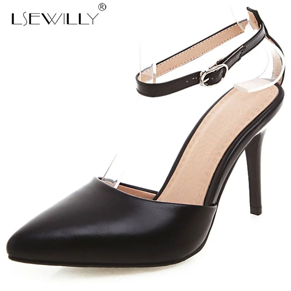 

Lsewilly 2019 Women Sandals PU Thin High Heel Pointed Toe Slingback Buckle Straps Casual Party Women Shoes Size 28-50 E865