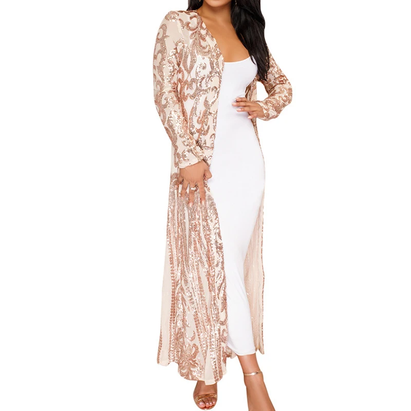 lower price  sequin jacket Women Long Sleeve festival Gold jacket chaqueta Outwear Clubwear slim elegant ladies 