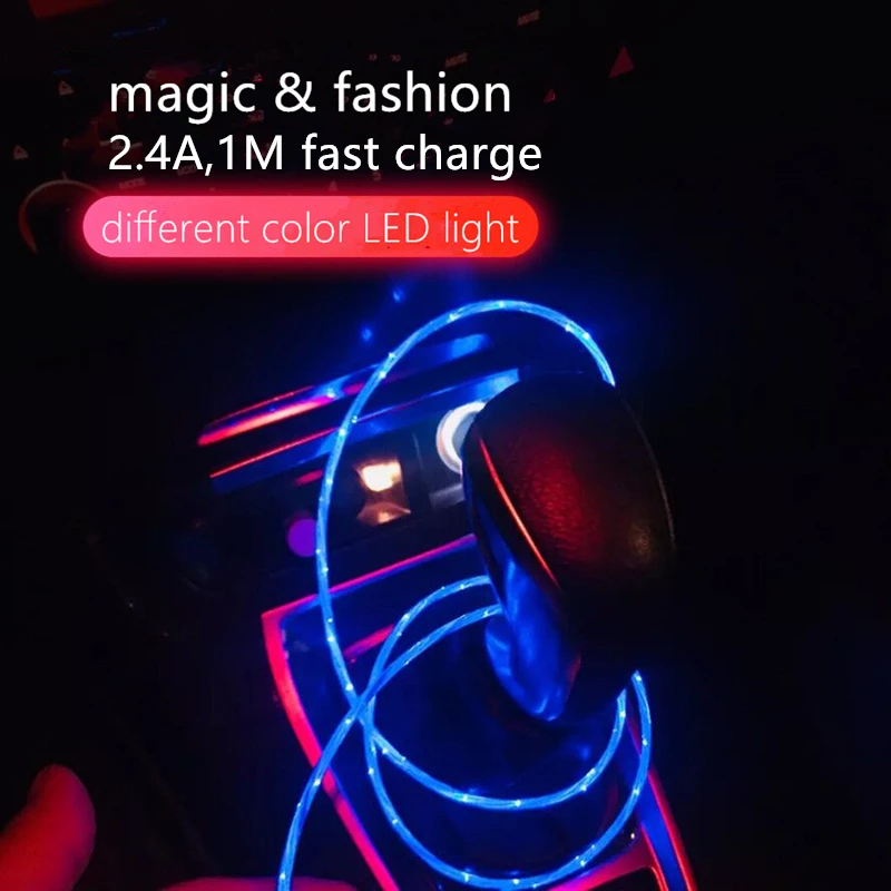 LED ضوء كابل بيانات + سريعة تهمة 2.4A ، 1 M نوع-C ، مايكرو USB ، apple, مستقر و سريع ، البيانات المرنة سلك ، اللون إرسال عشوائيا فقط!