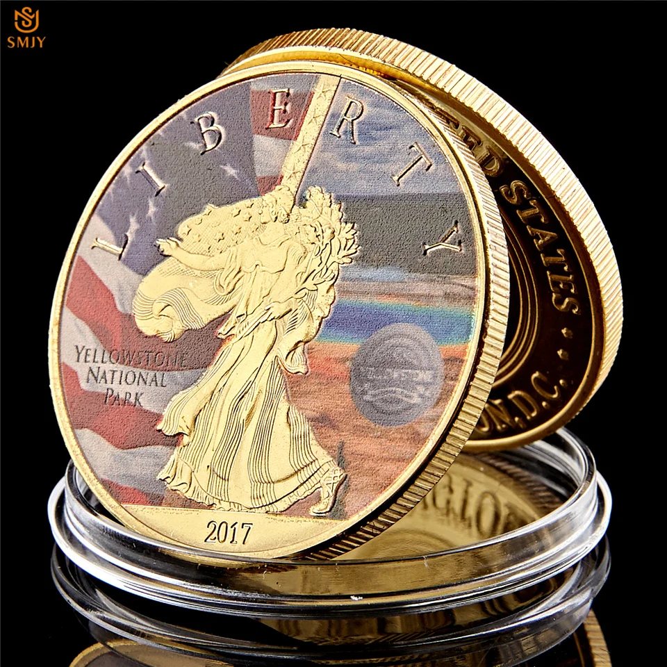 

2017 USA Yellowstone National Park US Statue Of Liberty Gold Plated Challenge Token Value Coin