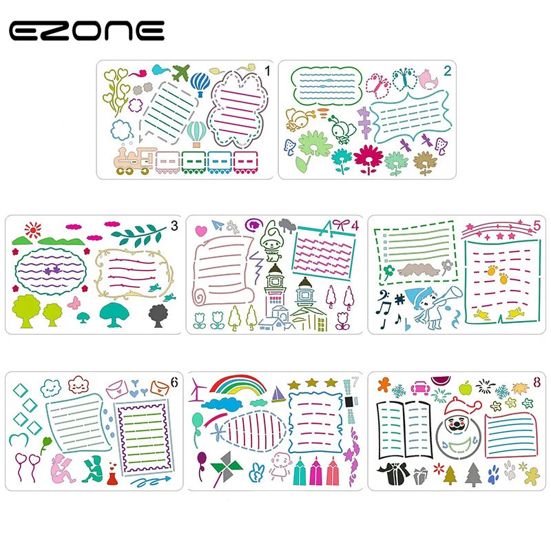 

EZONE 1PC Hollow Drawing Ruler DIY Template Stamp Bee Flower Tree Handwritten Poster Template Scrapbook Album Student Stationery