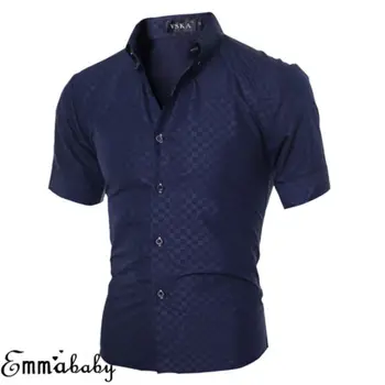 

New Fashion Men Casual Shirts Slim Fit Short Sleeve Casual Fashion Solid Popualr Polyester Shirts Tops
