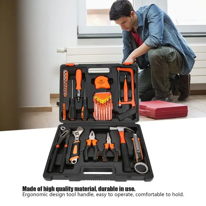 

Professional 39Pcs Socket Wrench Hand Tools Set Storage Case Screwdriver Knife Toolbox Home Hand Repairing Tool Set