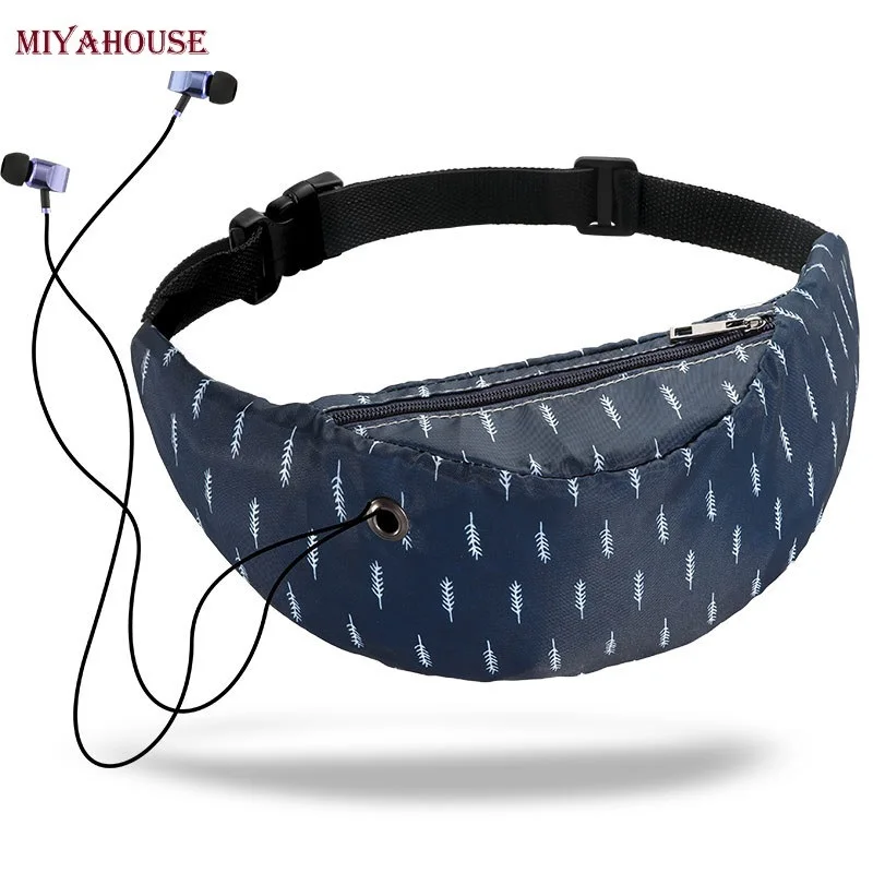 Miyahouse الحيوان الوطني طباعة الخصر حزم الإناث قماش الأزهار الرياضية الخصر أكياس للنساء تشغيل حزام جيب مع سماعة جاك