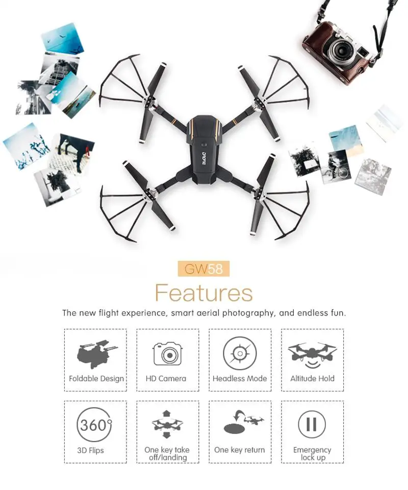 GW58/XT 1 складной селфи Дрон с камерой HD Безголовый режим парение Квадрокоптер Wifi FPV