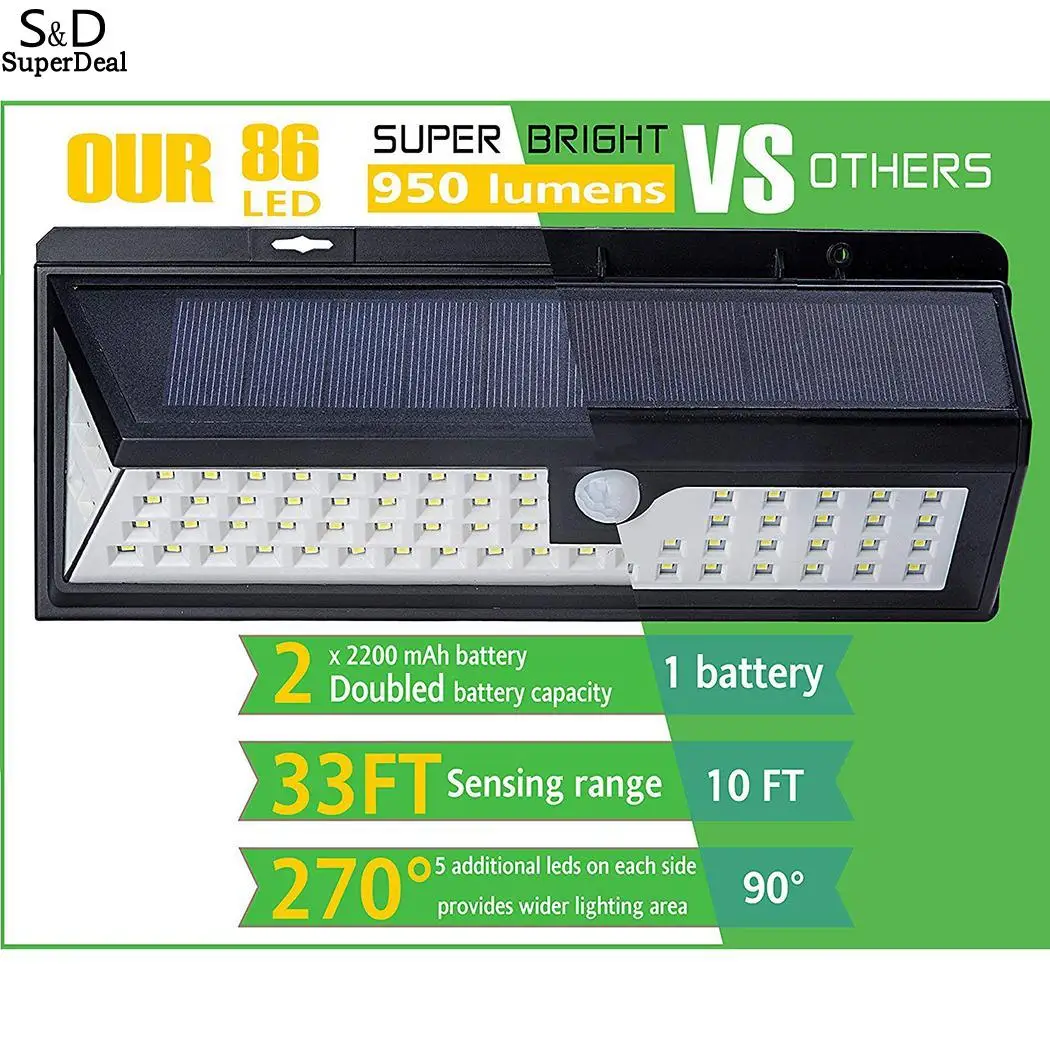 

Light Lighting 86LED 1 Motion Sensor Aisle Outdoor x Camping Eaves Security Solar Garden Waterproof Outdoor Lights etc