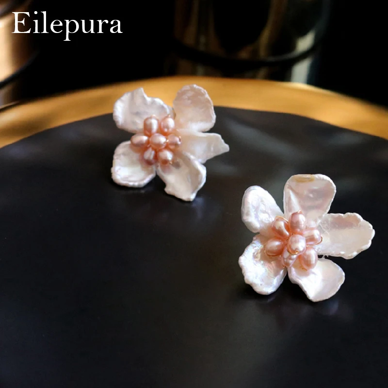 

Eilepura Natural Fresh Water Baroque Pearl Amazonite Flower 925 Sterling Silver Stud Earring For Women Fine Jewel E-A028