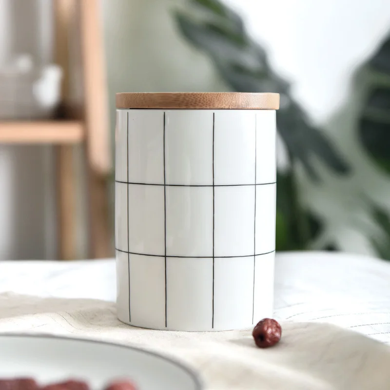 Skup Okrągły Plaid Sealed ceramiczny pojemnik do przechowywania przypraw herbata kawa może zbiornik pojemnik na jedzenie butelka z pokrywką na organizer do kuchni