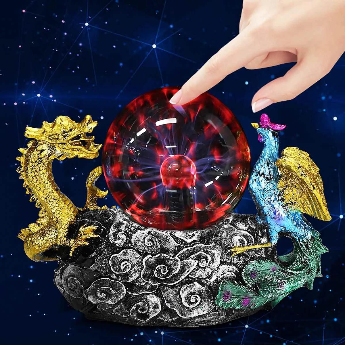 

Magic Lighting Sphere Lamp Touch-Sense Static Light Dragon Thunder Plasma Ball Resin 110V US Plug Perfect Gift for Friends Kids