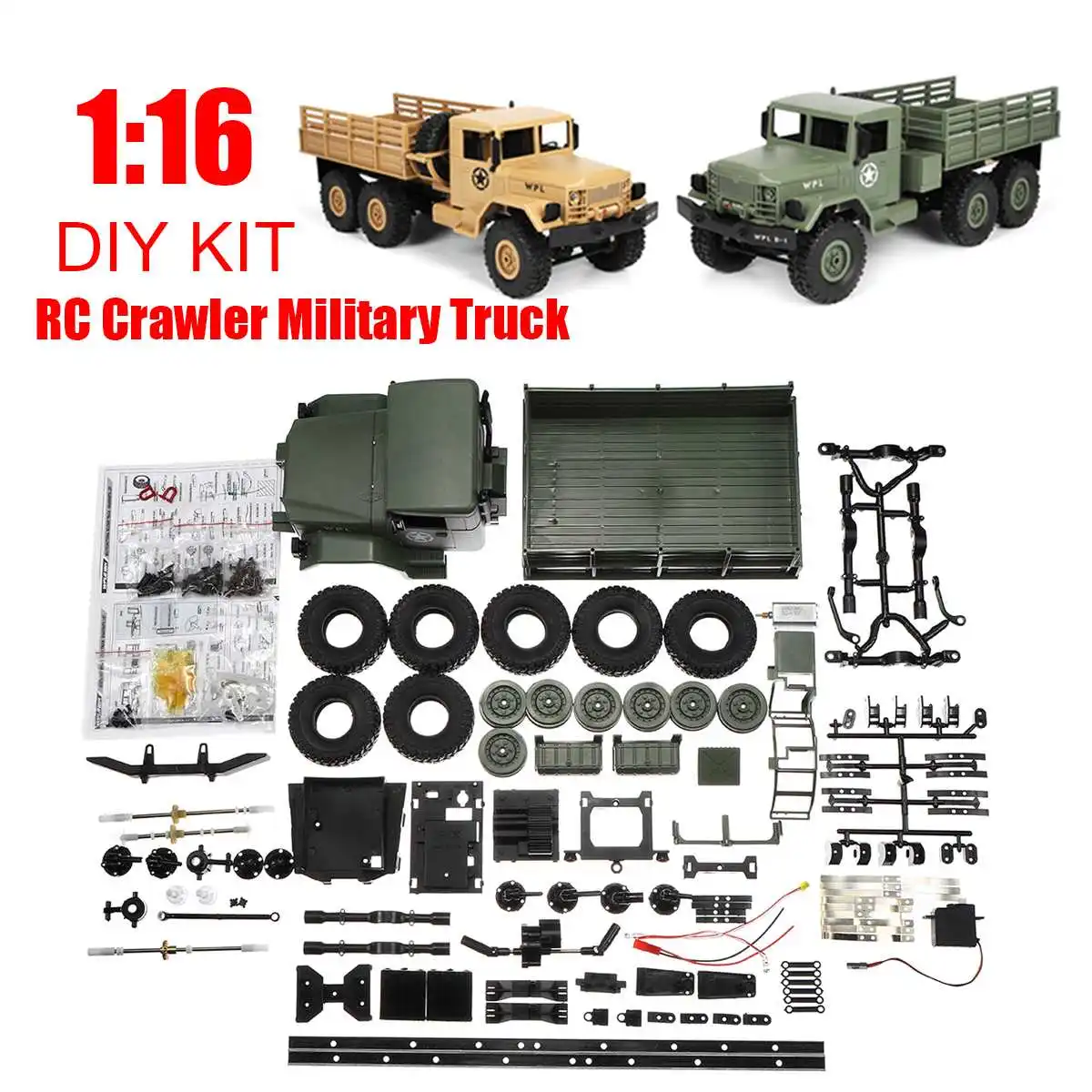 Желтый/зеленый DIY Kit B16 1:16 2,4G 6 колес Радиоуправляемый гусеничный внедорожника игрушки военный грузовик Световые индикаторы отличные