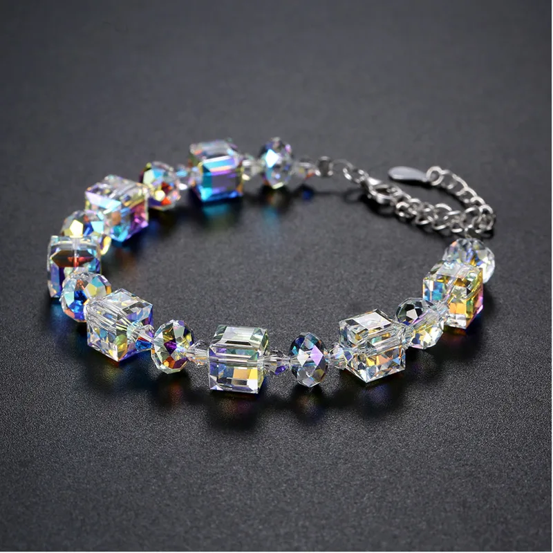 Роскошные браслеты с квадратными кристаллами Swarovski, модные браслеты из стерлингового серебра, браслеты для женщин и девушек, ювелирные изделия в подарок