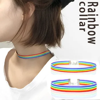 

Men Women Gay Pride Choker Necklace Gay and Lesbian Multicolor Rainbow Color 2019 New Spring Chocker Accessories