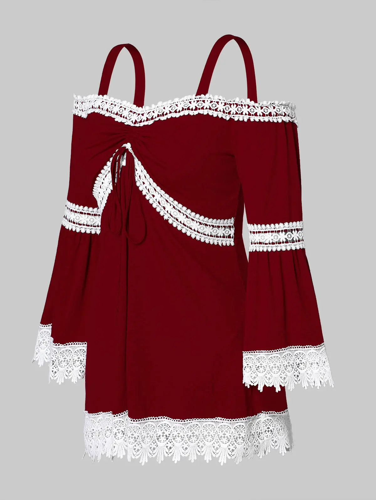Manga Tamaño Blusa Top Del Correa Patchwork Hem Primavera Plus Camisetas Casuales Red Verano Bowknot Wipalo Wine Blusas Mujer Espaguetis AwER88