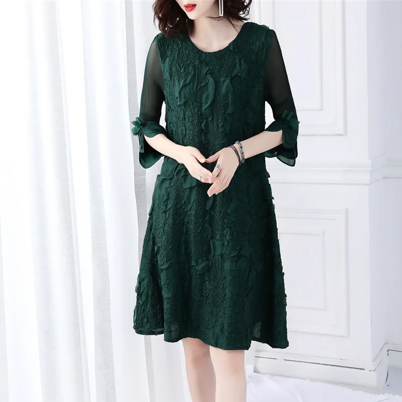 High Quality Spring Dress Women 2019 Fashion Petal Sleeve Loose Casual Dress Women Clothing Green Dress Dames Jurken Vestido