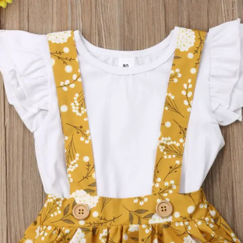 Одежда для маленьких девочек из 3 предметов топы, футболка платье с цветочным рисунком сарафан, комплект 1-6Y