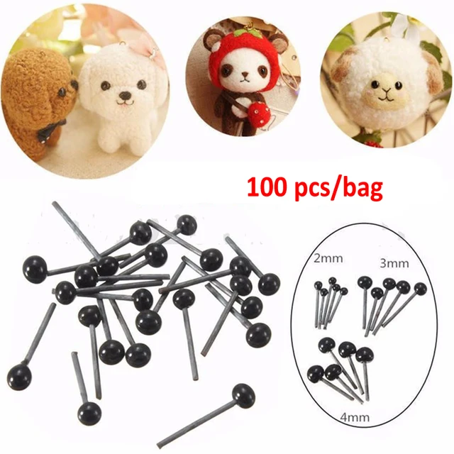 100 Pcs/bag Glass Eyes 2mm / 3mm / 4mm Needle Felting Bears Dog Cat Plush Stuff Animals Dolls DIY Black Eyes Dolls Accessories 1